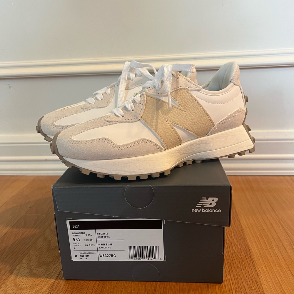 New Balance Beige and White Sneakers